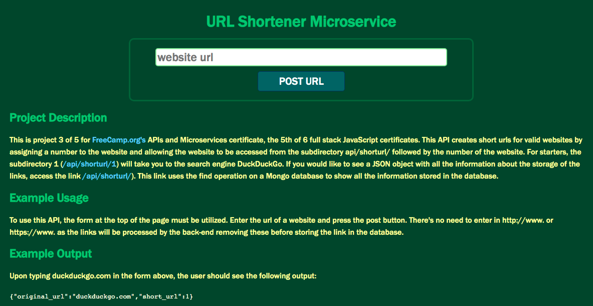 URL Shortener Project Screenshot
